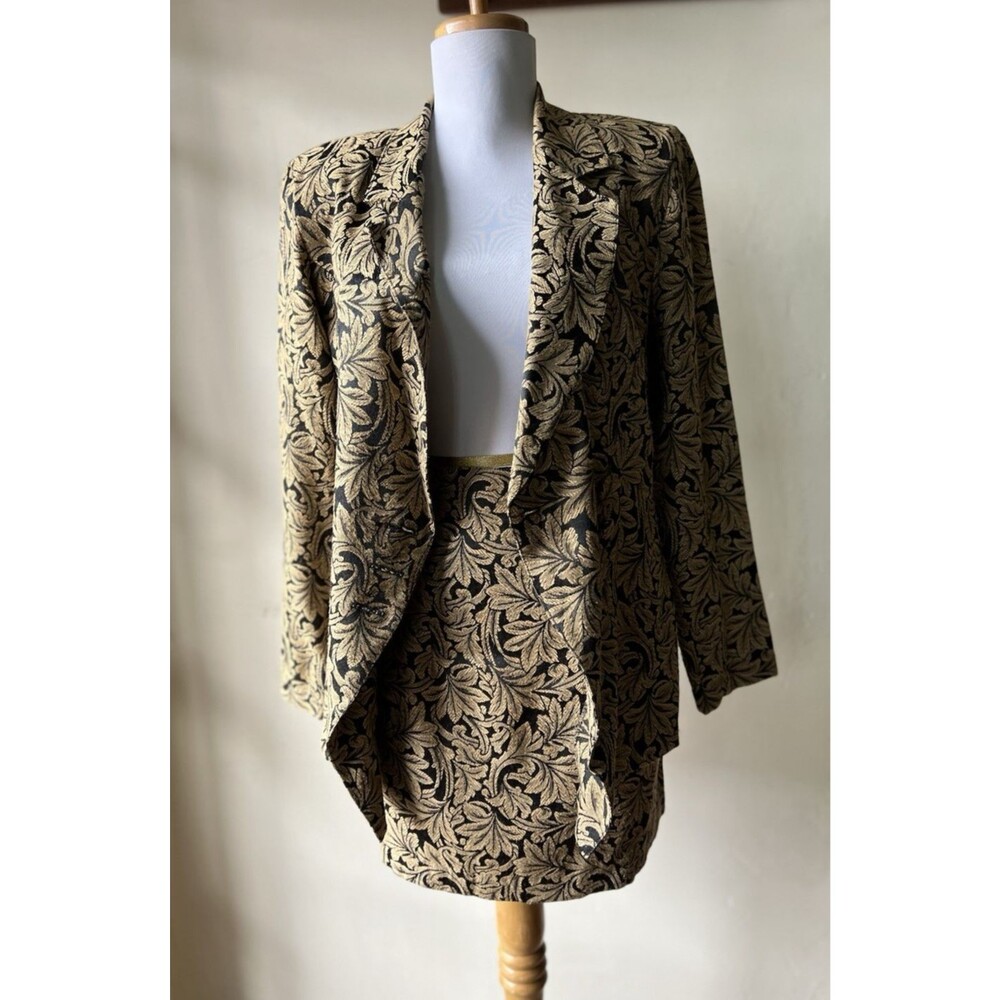 Judy's Gold Black Floral Jacquard Blazer Skirt Set Size 7 Small